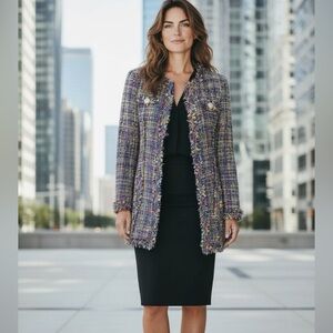 NWT Beautiful Pink Yellow Blue Tweed Coat S M